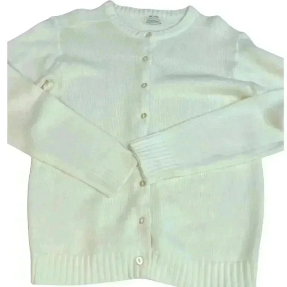 Vintage 100% Acrylic Button Down Cardigan Creamy Ivory Opaque Flat Buttons Sz 38 - Picture 2 of 12